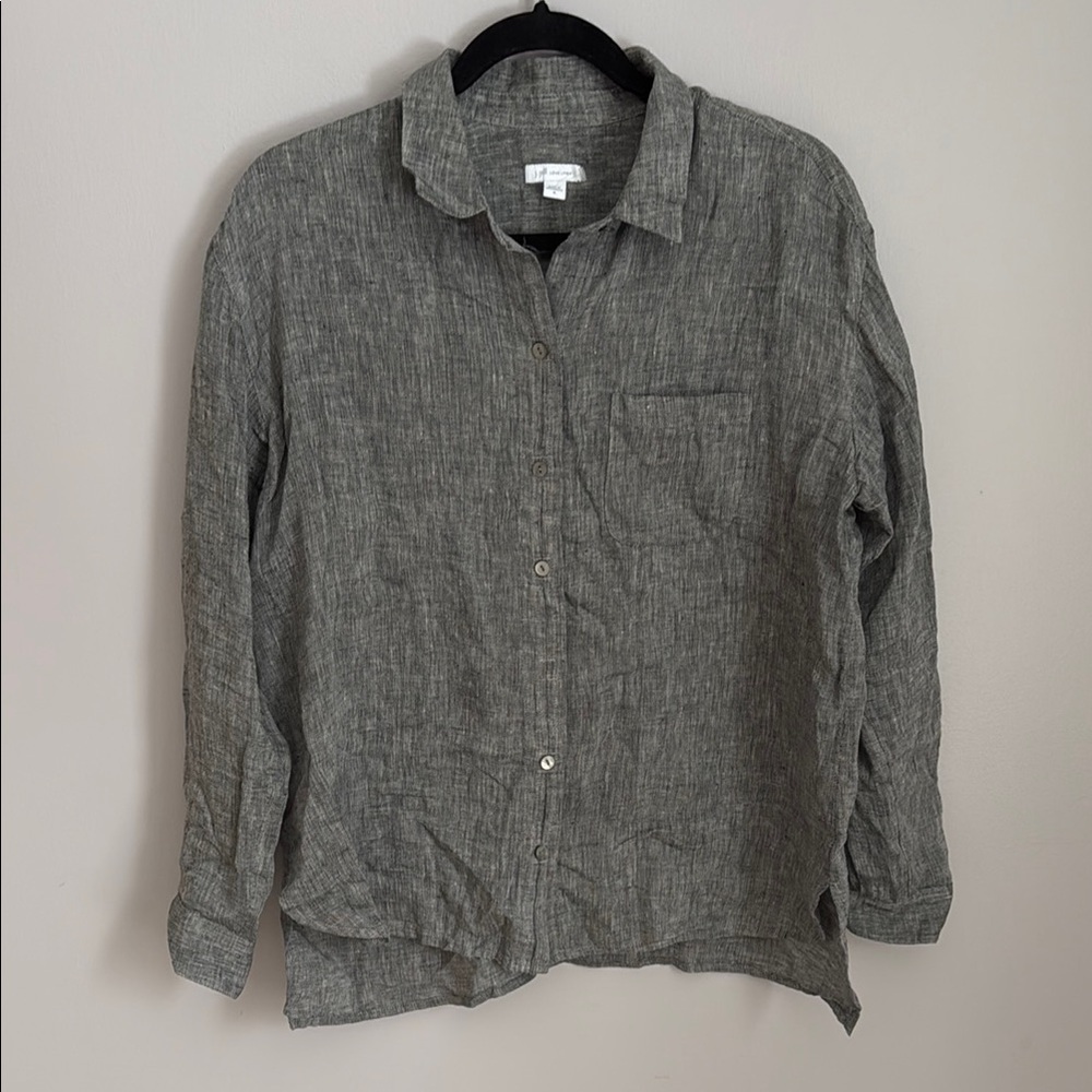 J. Jill Love Linen Gray 100% Linen Button-Up Shirt